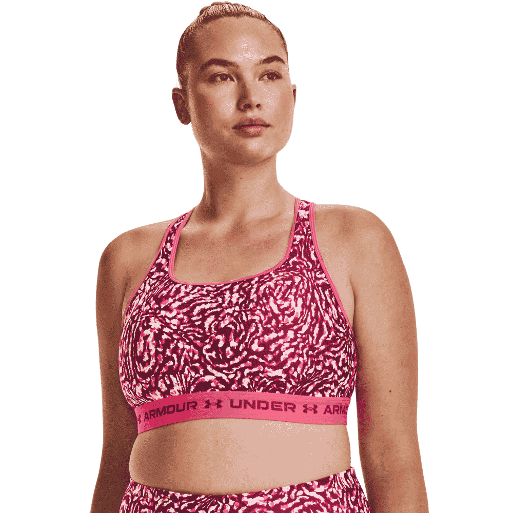 Kvinders Under Armour   Crossback Mid Print   Penta Pink Xs